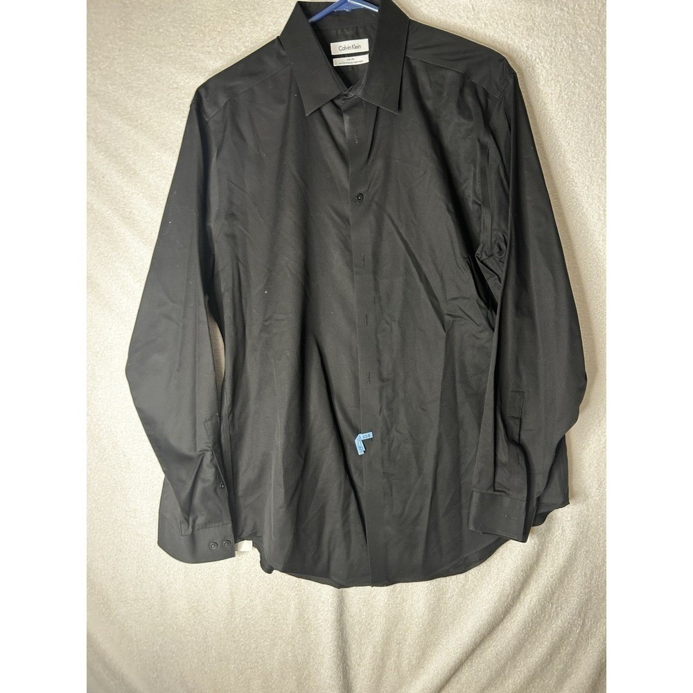 Calvin Klein Men's Black Dress Shirt Slim Fit NonIron 16.5 34/35 Sharp Looking